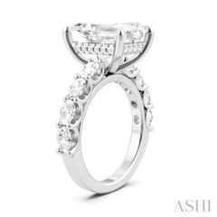 1 1/3 Ctw Emerald Shape Oval and Round Cut Diamond Semi-Mount Engagement Ring in 14K White Gold
