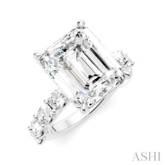 1 1/3 Ctw Emerald Shape Oval and Round Cut Diamond Semi-Mount Engagement Ring in 14K White Gold
