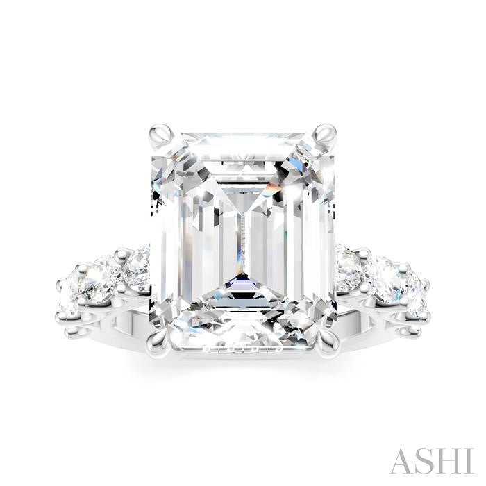 1 1/3 Ctw Emerald Shape Oval and Round Cut Diamond Semi-Mount Engagement Ring in 14K White Gold