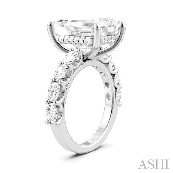 1 1/3 Ctw Emerald Shape Oval and Round Cut Diamond Semi-Mount Engagement Ring in 14K White Gold
