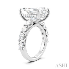 1 1/3 Ctw Emerald Shape Oval and Round Cut Diamond Semi-Mount Engagement Ring in 14K White Gold