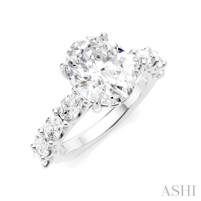 1 1/3 Ctw Oval Shape Oval and Round Cut Diamond Semi-Mount Engagement Ring in 14K White Gold