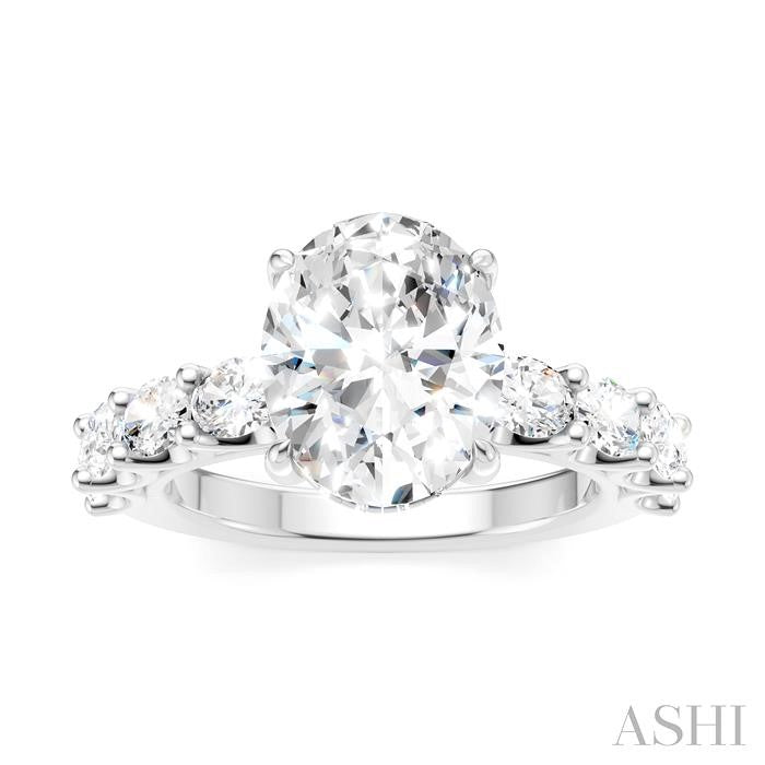 1 1/3 Ctw Oval Shape Oval and Round Cut Diamond Semi-Mount Engagement Ring in 14K White Gold