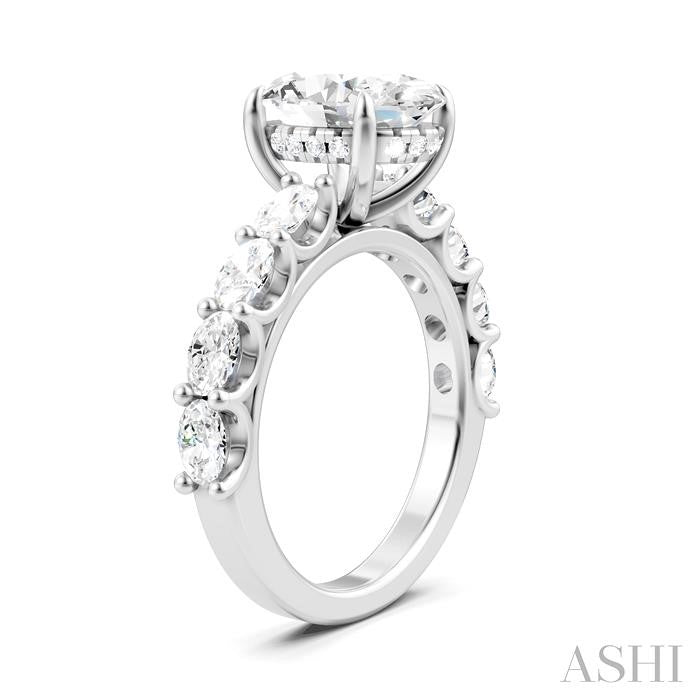 1 1/3 Ctw Oval Shape Oval and Round Cut Diamond Semi-Mount Engagement Ring in 14K White Gold