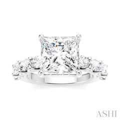 1 1/3 Ctw Princess Shape Oval and Round Cut Diamond Semi-Mount Engagement Ring in 14K White Gold
