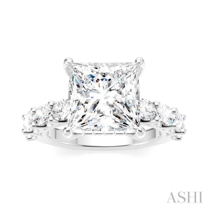 1 1/3 Ctw Princess Shape Oval and Round Cut Diamond Semi-Mount Engagement Ring in 14K White Gold
