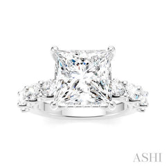 1 1/3 Ctw Princess Shape Oval and Round Cut Diamond Semi-Mount Engagement Ring in 14K White Gold