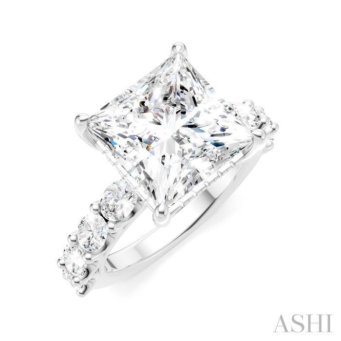 1 1/3 Ctw Princess Shape Oval and Round Cut Diamond Semi-Mount Engagement Ring in 14K White Gold