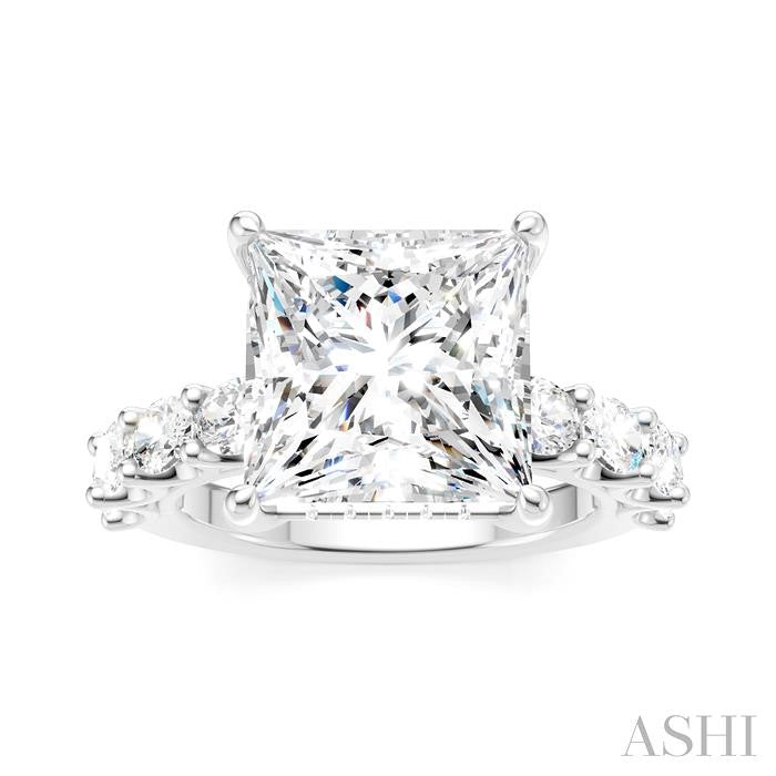 1 1/3 Ctw Princess Shape Oval and Round Cut Diamond Semi-Mount Engagement Ring in 14K White Gold