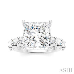 1 1/3 Ctw Princess Shape Oval and Round Cut Diamond Semi-Mount Engagement Ring in 14K White Gold
