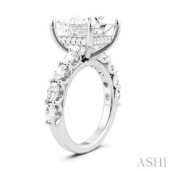 1 1/3 Ctw Princess Shape Oval and Round Cut Diamond Semi-Mount Engagement Ring in 14K White Gold