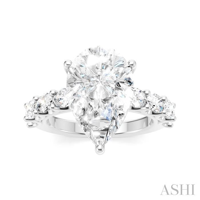 1 1/3 Ctw Pear Shape Oval and Round Cut Diamond Semi-Mount Engagement Ring in 14K White Gold