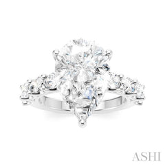 1 1/3 Ctw Pear Shape Oval and Round Cut Diamond Semi-Mount Engagement Ring in 14K White Gold