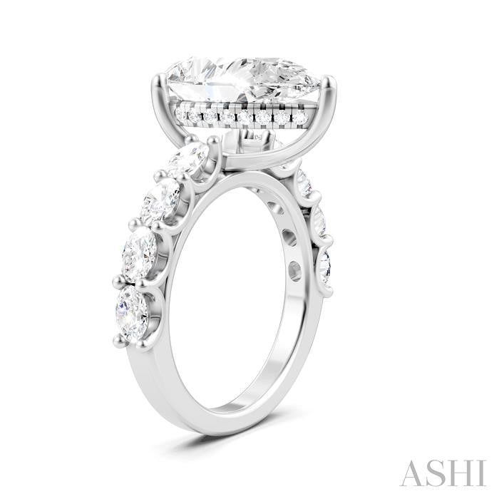 1 1/3 Ctw Pear Shape Oval and Round Cut Diamond Semi-Mount Engagement Ring in 14K White Gold