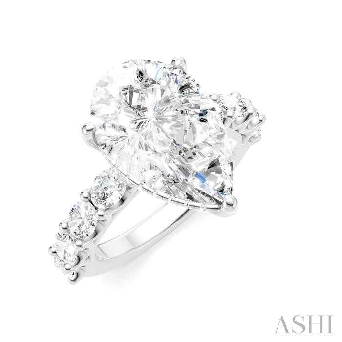 1 1/3 Ctw Pear Shape Oval and Round Cut Diamond Semi-Mount Engagement Ring in 14K White Gold