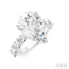 1 1/3 Ctw Pear Shape Oval and Round Cut Diamond Semi-Mount Engagement Ring in 14K White Gold