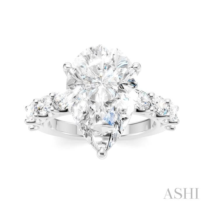 1 1/3 Ctw Pear Shape Oval and Round Cut Diamond Semi-Mount Engagement Ring in 14K White Gold