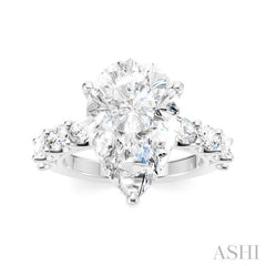 1 1/3 Ctw Pear Shape Oval and Round Cut Diamond Semi-Mount Engagement Ring in 14K White Gold