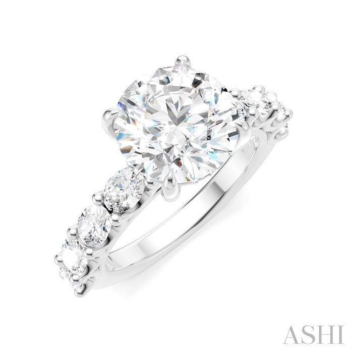 1 1/4 Ctw Round Shape Oval and Round Cut Diamond Semi-Mount Engagement Ring in 14K White Gold
