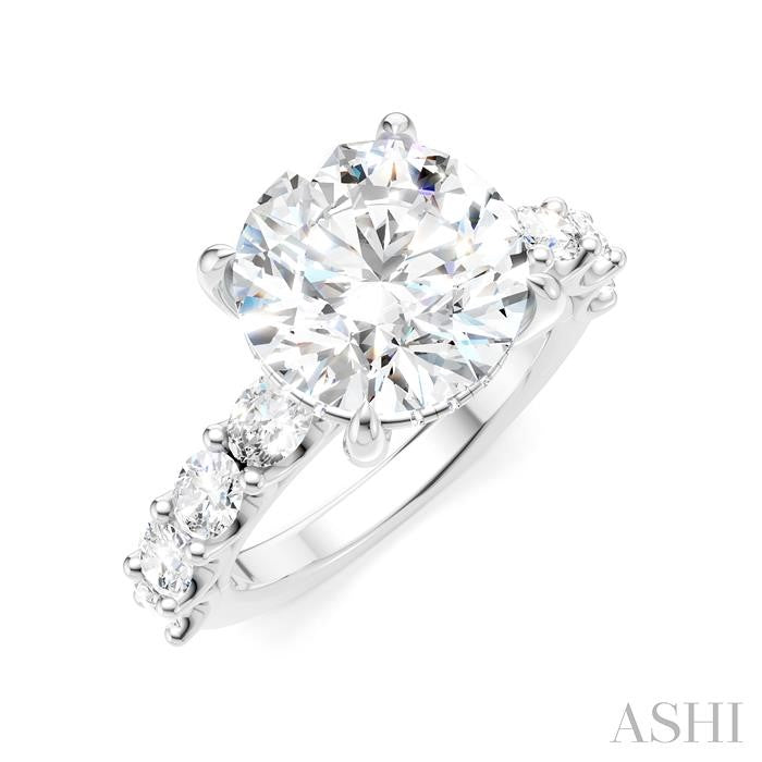 1 1/3 Ctw Round Shape Oval and Round Cut Diamond Semi-Mount Engagement Ring in 14K White Gold