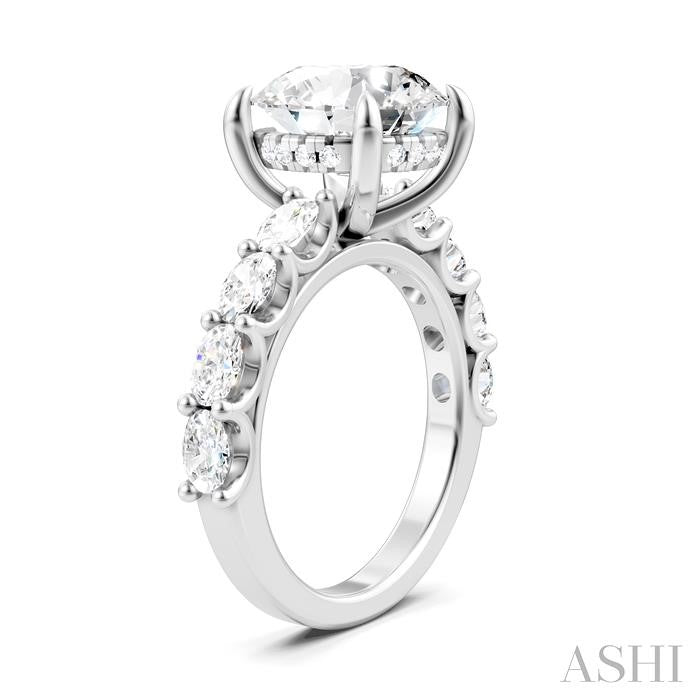 1 1/3 Ctw Round Shape Oval and Round Cut Diamond Semi-Mount Engagement Ring in 14K White Gold