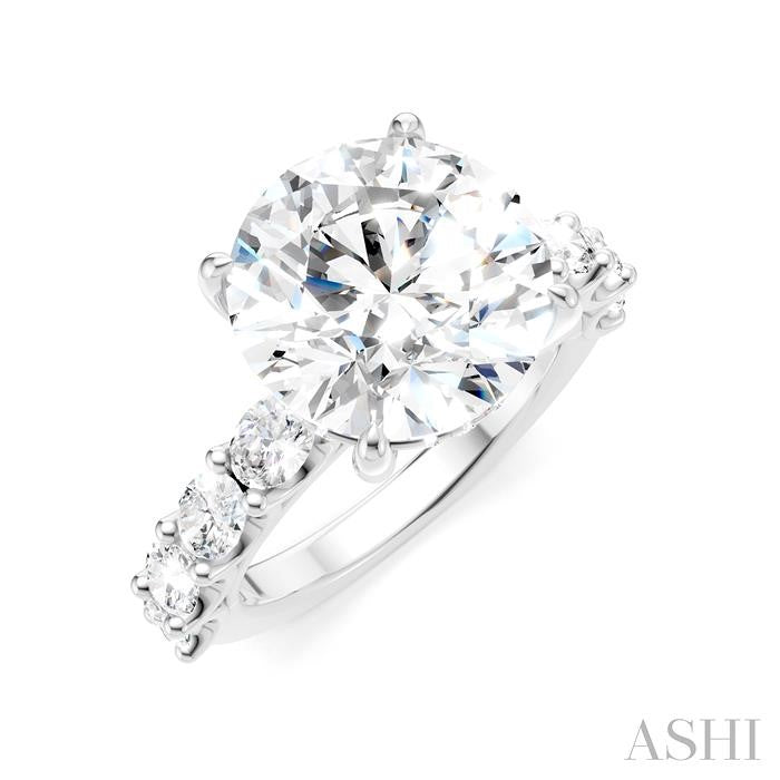 1 1/3 Ctw Round Shape Oval and Round Cut Diamond Semi-Mount Engagement Ring in 14K White Gold