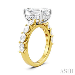 1 1/3 Ctw Emerald Shape Oval and Round Cut Diamond Semi-Mount Engagement Ring in 14K Yellow and White Gold