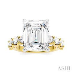 1 1/3 Ctw Emerald Shape Oval and Round Cut Diamond Semi-Mount Engagement Ring in 14K Yellow and White Gold