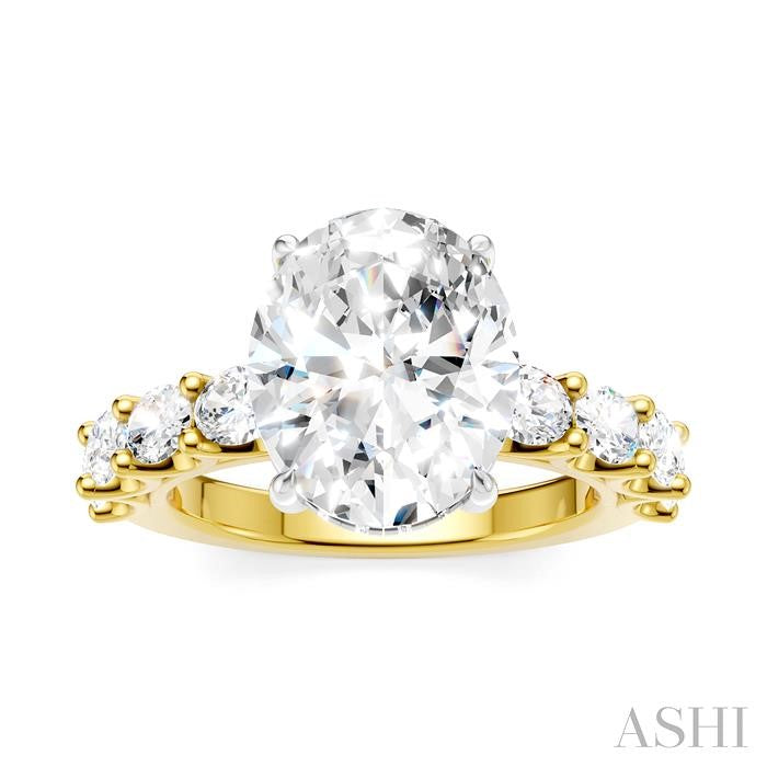 1 1/3 Ctw Oval Shape Oval and Round Cut Diamond Semi-Mount Engagement Ring in 14K Yellow and White Gold