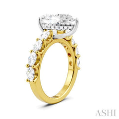 1 1/3 Ctw Pear Shape Oval and Round Cut Diamond Semi-Mount Engagement Ring in 14K Yellow and White Gold