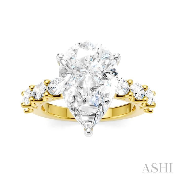1 1/3 Ctw Pear Shape Oval and Round Cut Diamond Semi-Mount Engagement Ring in 14K Yellow and White Gold