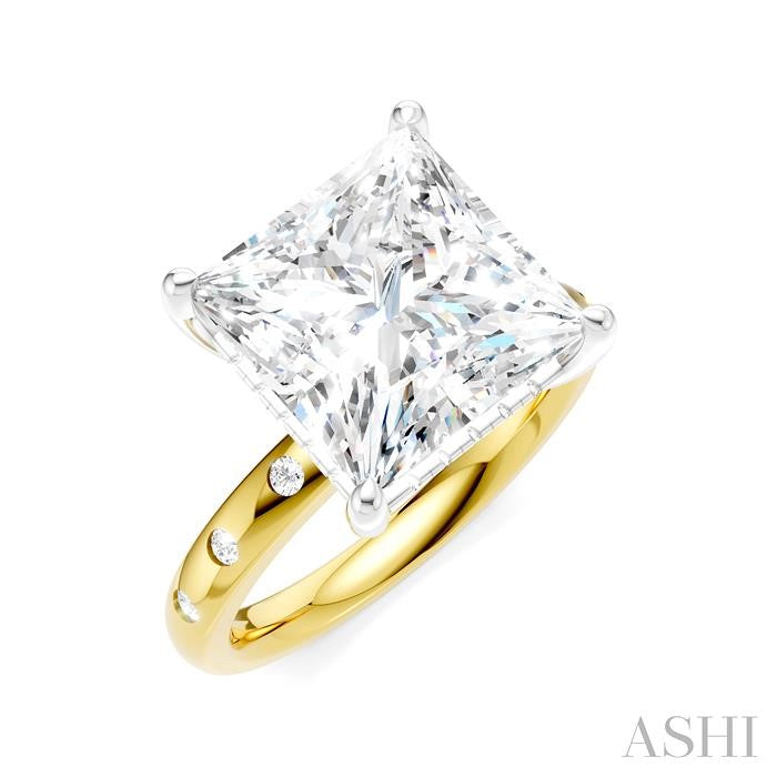 1/5 Ctw Akari Princess Shape Round Cut Diamond Semi-Mount Engagement Ring in 14K Yellow and White Gold