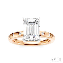 1/6 Ctw Akari Emerald Shape Round Cut Diamond Semi-Mount Engagement Ring in 14K Rose and White Gold