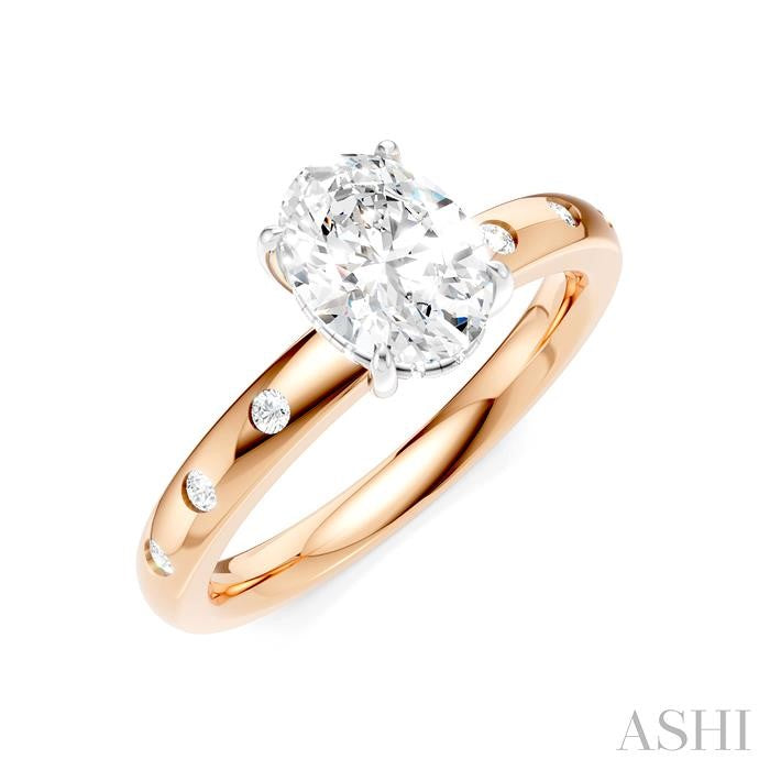 1/6 Ctw Akari Oval Shape Round Cut Diamond Semi-Mount Engagement Ring in 14K Rose and White Gold