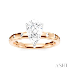 1/6 Ctw Akari Pear Shape Round Cut Diamond Semi-Mount Engagement Ring in 14K Rose and White Gold