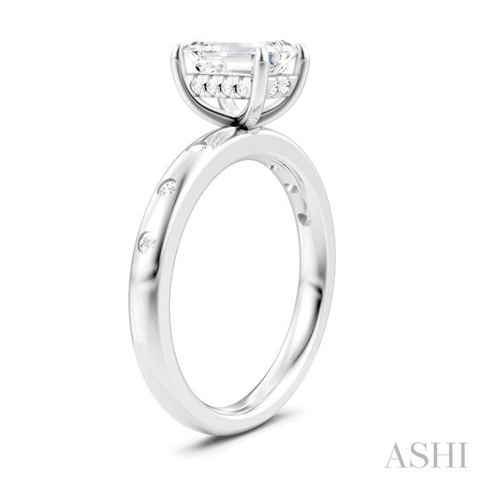 1/6 Ctw Akari Emerald Shape Round Cut Diamond Semi-Mount Engagement Ring in 14K White Gold