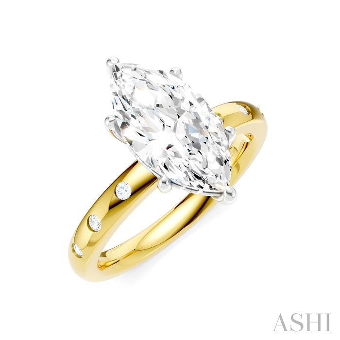 1/6 Ctw Akari Marquise Shape Round Cut Diamond Semi-Mount Engagement Ring in 14K Yellow and White Gold