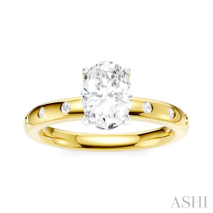 1/6 Ctw Akari Oval Shape Round Cut Diamond Semi-Mount Engagement Ring in 14K Yellow and White Gold