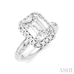1/3 Ctw Akari Emerald Shape Baguette and Round Cut Diamond Halo Semi Mount Engagement Ring in 14K White Gold