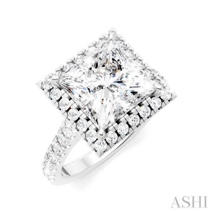 3/4 Ctw Princess Shape Round Cut Diamond Halo Semi-Mount Engagement Ring in 14K White Gold
