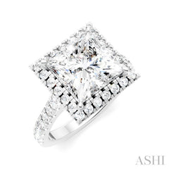 3/4 Ctw Princess Shape Round Cut Diamond Halo Semi-Mount Engagement Ring in 14K White Gold