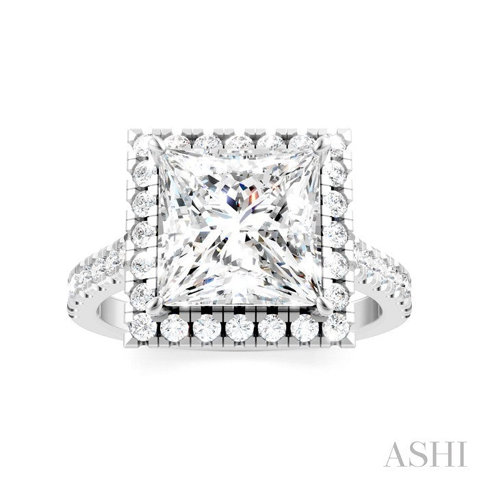 3/4 Ctw Princess Shape Round Cut Diamond Halo Semi-Mount Engagement Ring in 14K White Gold