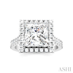3/4 Ctw Princess Shape Round Cut Diamond Halo Semi-Mount Engagement Ring in 14K White Gold