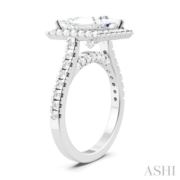 3/4 Ctw Princess Shape Round Cut Diamond Halo Semi-Mount Engagement Ring in 14K White Gold