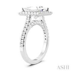 3/4 Ctw Princess Shape Round Cut Diamond Halo Semi-Mount Engagement Ring in 14K White Gold