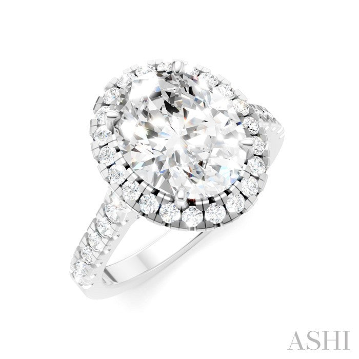 3/4 Ctw Oval Shape Round Cut Diamond Halo Semi-Mount Engagement Ring in 14K White Gold