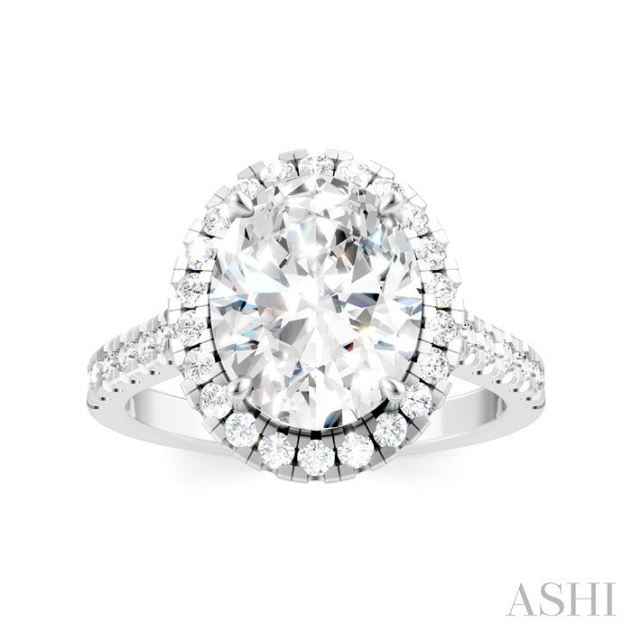 3/4 Ctw Oval Shape Round Cut Diamond Halo Semi-Mount Engagement Ring in 14K White Gold