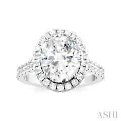 3/4 Ctw Oval Shape Round Cut Diamond Halo Semi-Mount Engagement Ring in 14K White Gold