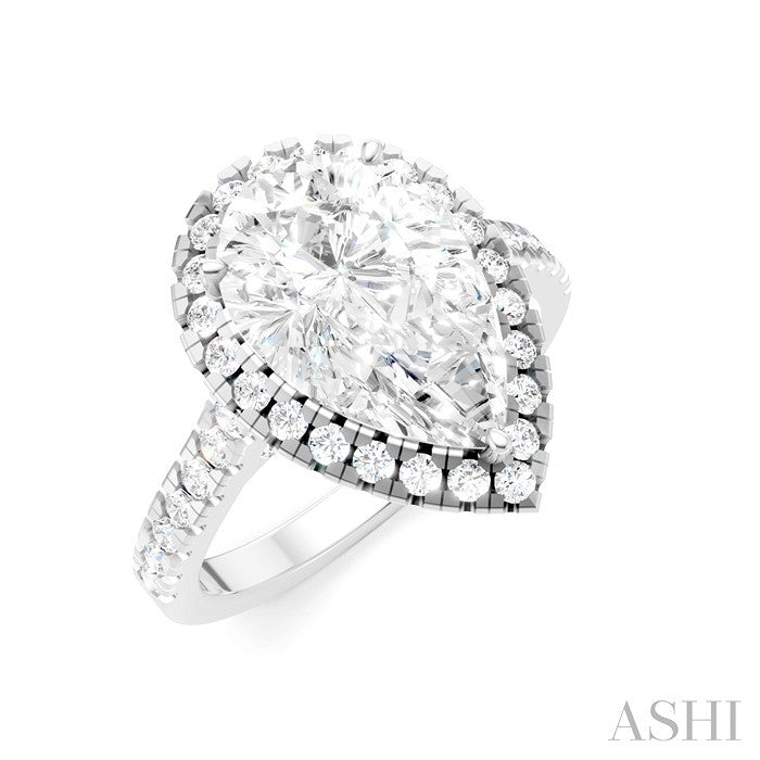 3/4 Ctw Pear Shape Round Cut Diamond Halo Semi-Mount Engagement Ring in 14K White Gold