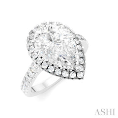 3/4 Ctw Pear Shape Round Cut Diamond Halo Semi-Mount Engagement Ring in 14K White Gold